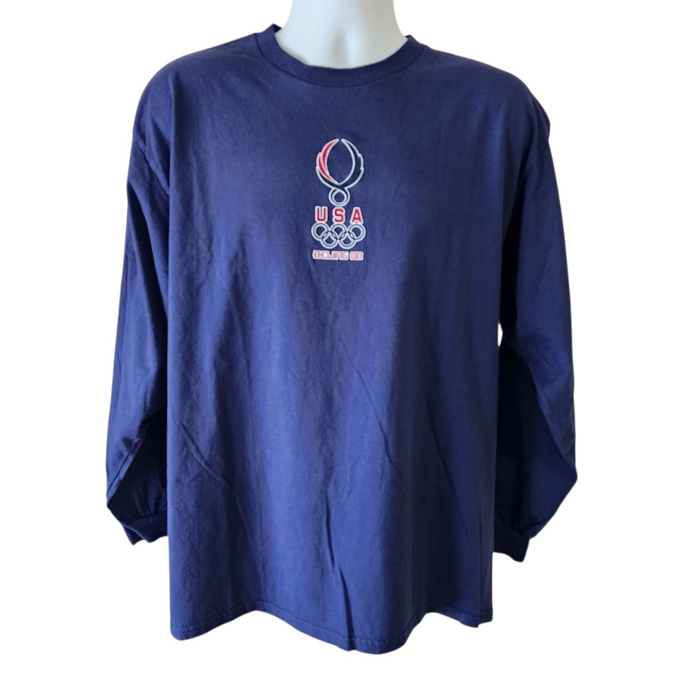 Beijing 2008 USA Olympics Long Sleeve T Shirt Men's XL Blue Graphic Olympic Tee